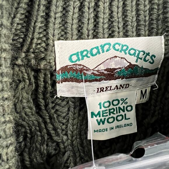 Aran Craft Merino Wool Zip-Front Cardigan Cardi Green Size Medium - Picture 3 of 12